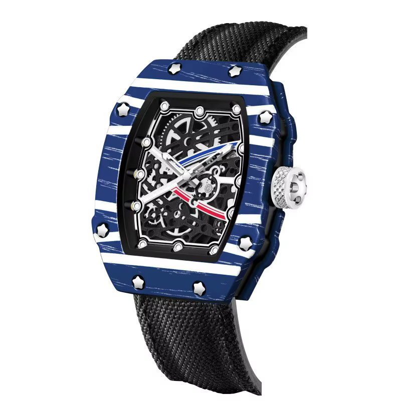 Nouvelle montre à quartz tendance ultra-fine en forme de tonneau de vin avec bracelet en nylon, élég