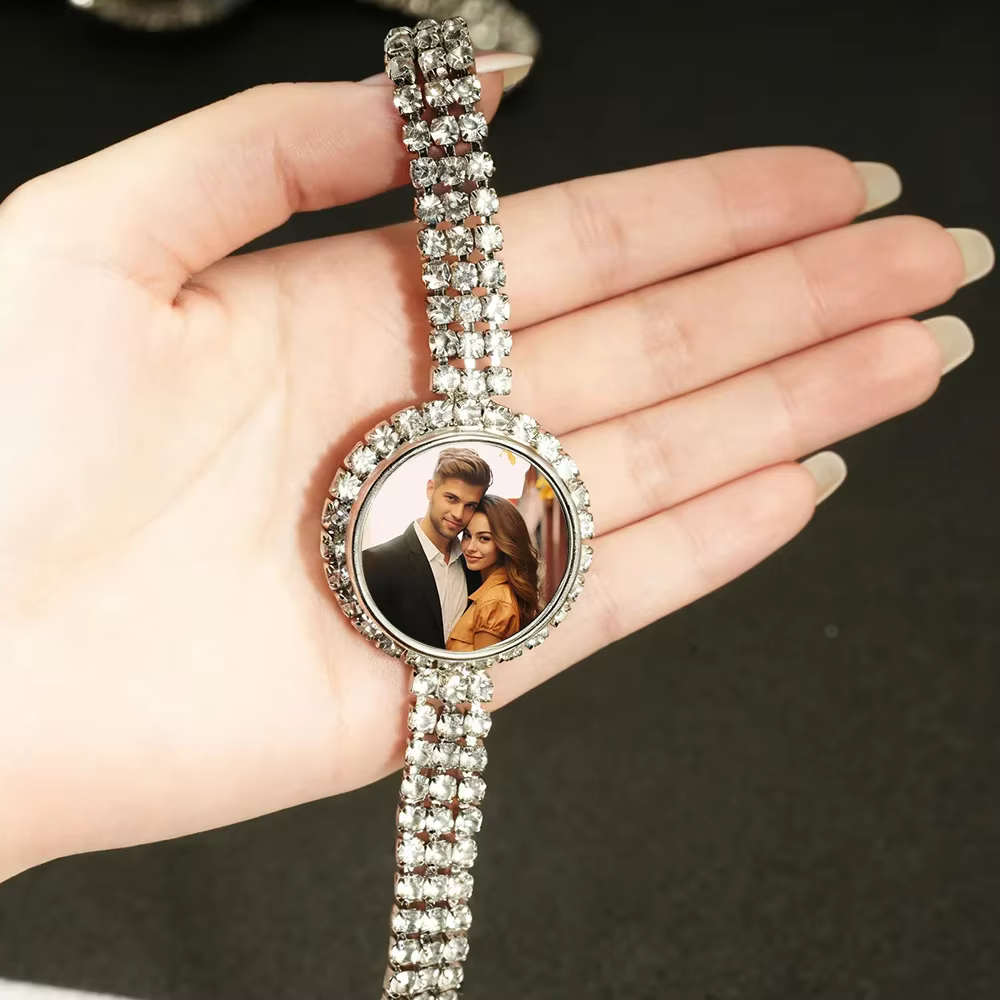 Bracelet personnalisé avec photo et strass pour femme, bijou personnalisé avec image de famille ou d