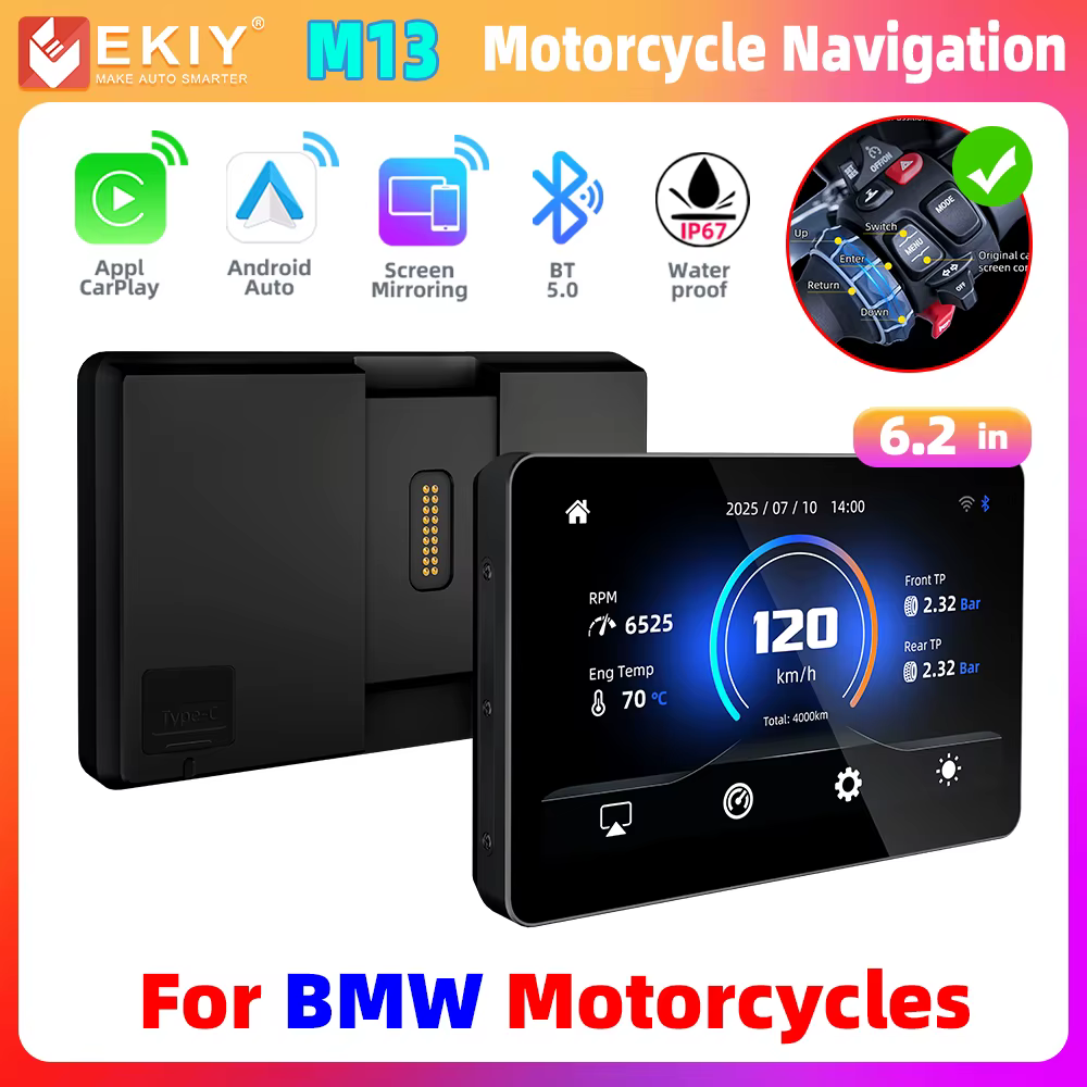 Lecteur multimédia pour moto EKIY 6,2 pouces, IP67, navigation GPS portable, enregistreur, CarPlay s