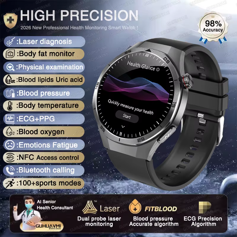 Montre connectée intelligente 2026 authentique et neuve avec ECG, tension artérielle, acide urique, 