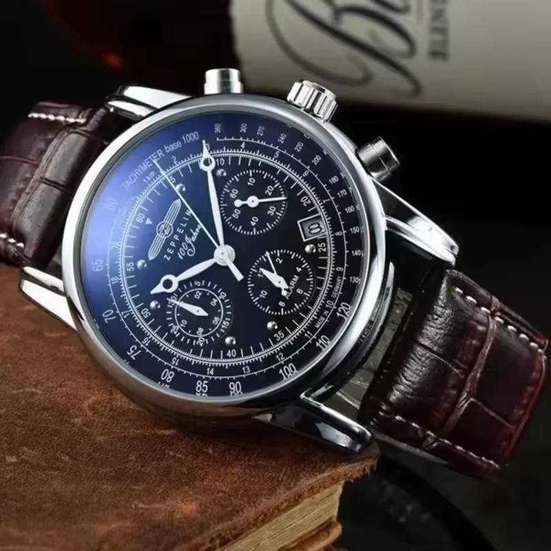 Montre pour homme Zeppelin Airship, automatique, date, bracelet en cuir, mode, luxe, business, décon