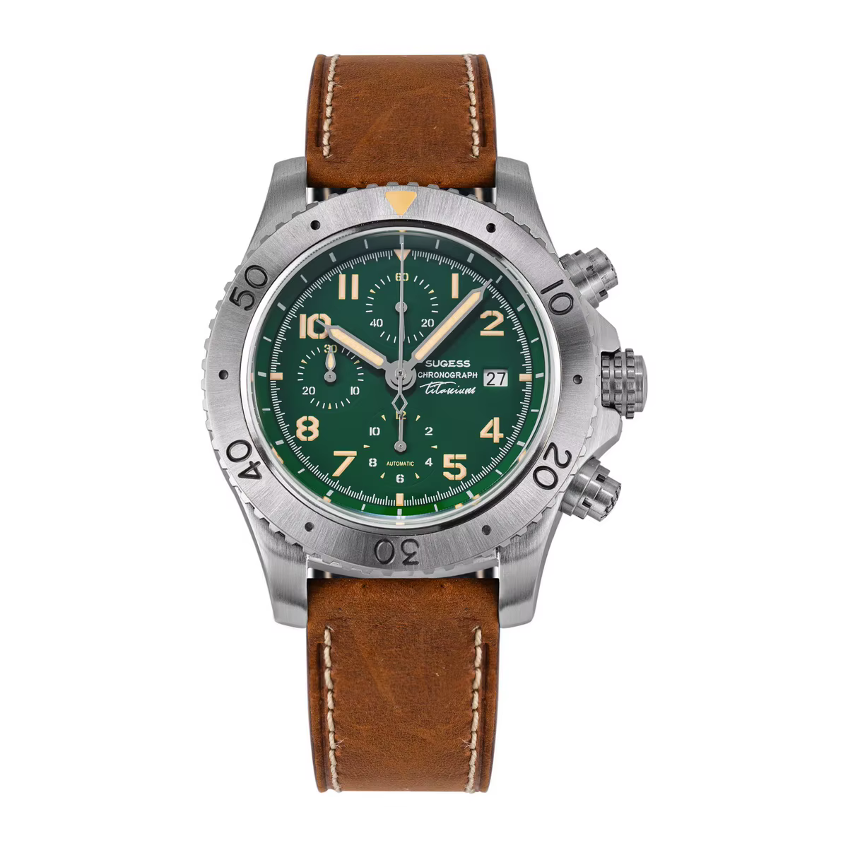 Sugess – montre chronographe en titane pour hommes, automatique, paon SL4609, mouvement de luxe, éta
