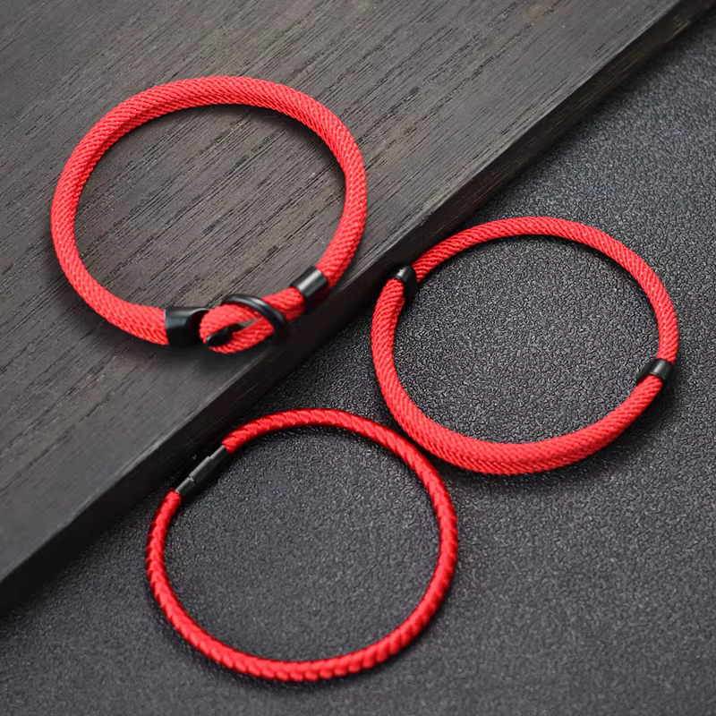 Ensemble de bracelets porte-bonheur pour hommes, 3 pièces, cordon rouge, chaîne, plage, tissu nautiq