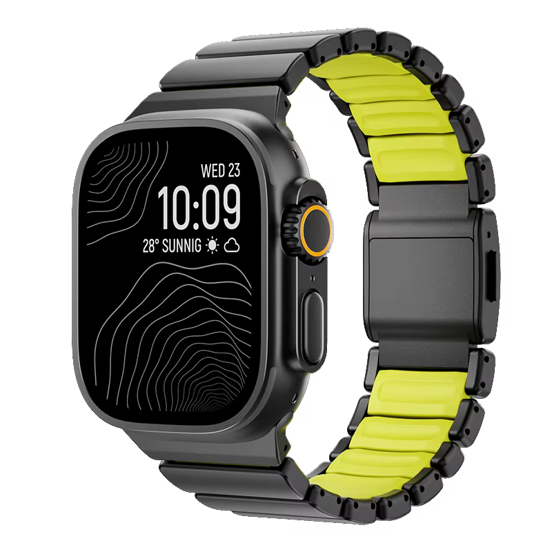 Bracelet en métal titane pour Apple Watch Ultra 3 11 10 9 8 7 SE 6, Bracelet magnétique en Silicone 