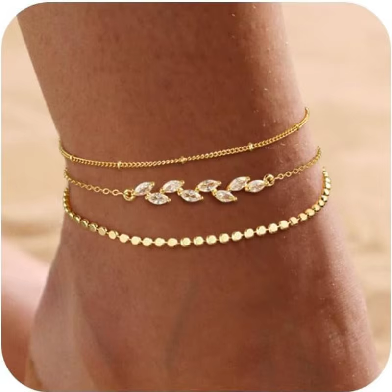 Bracelets de cheville pour femmes et filles, style Boho, plaqué or 14 carats, perles en acier inoxyd