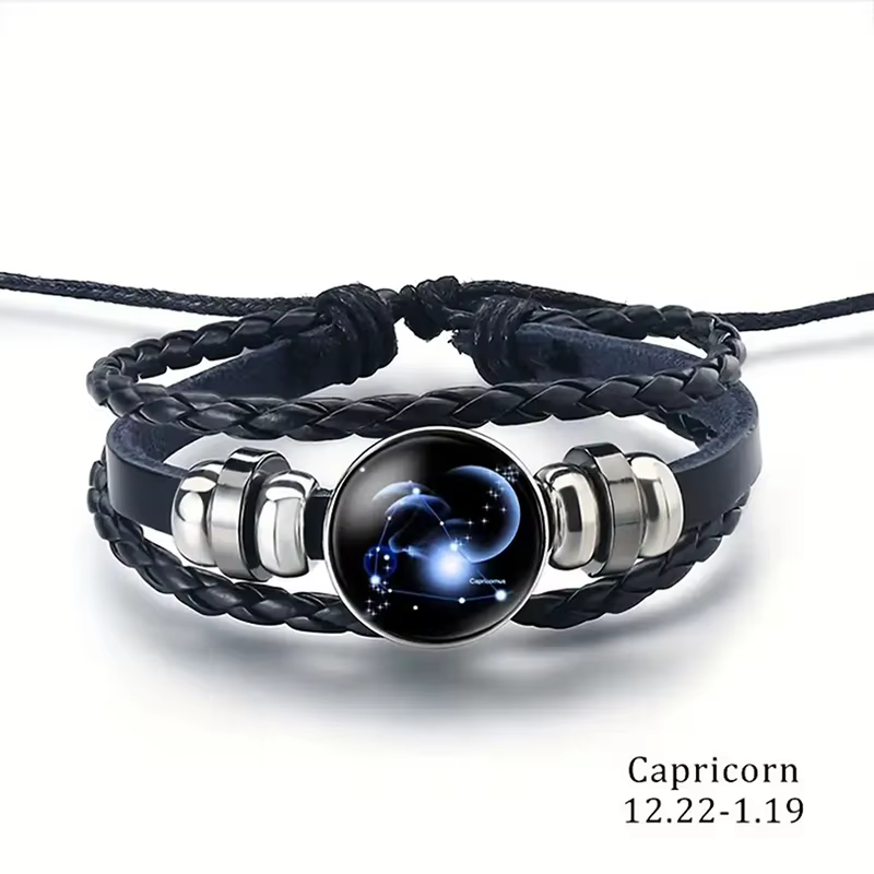 Bracelet en cuir Vintage avec 12 signes du zodiaque, Constellation sportive, bouton-pression en verr