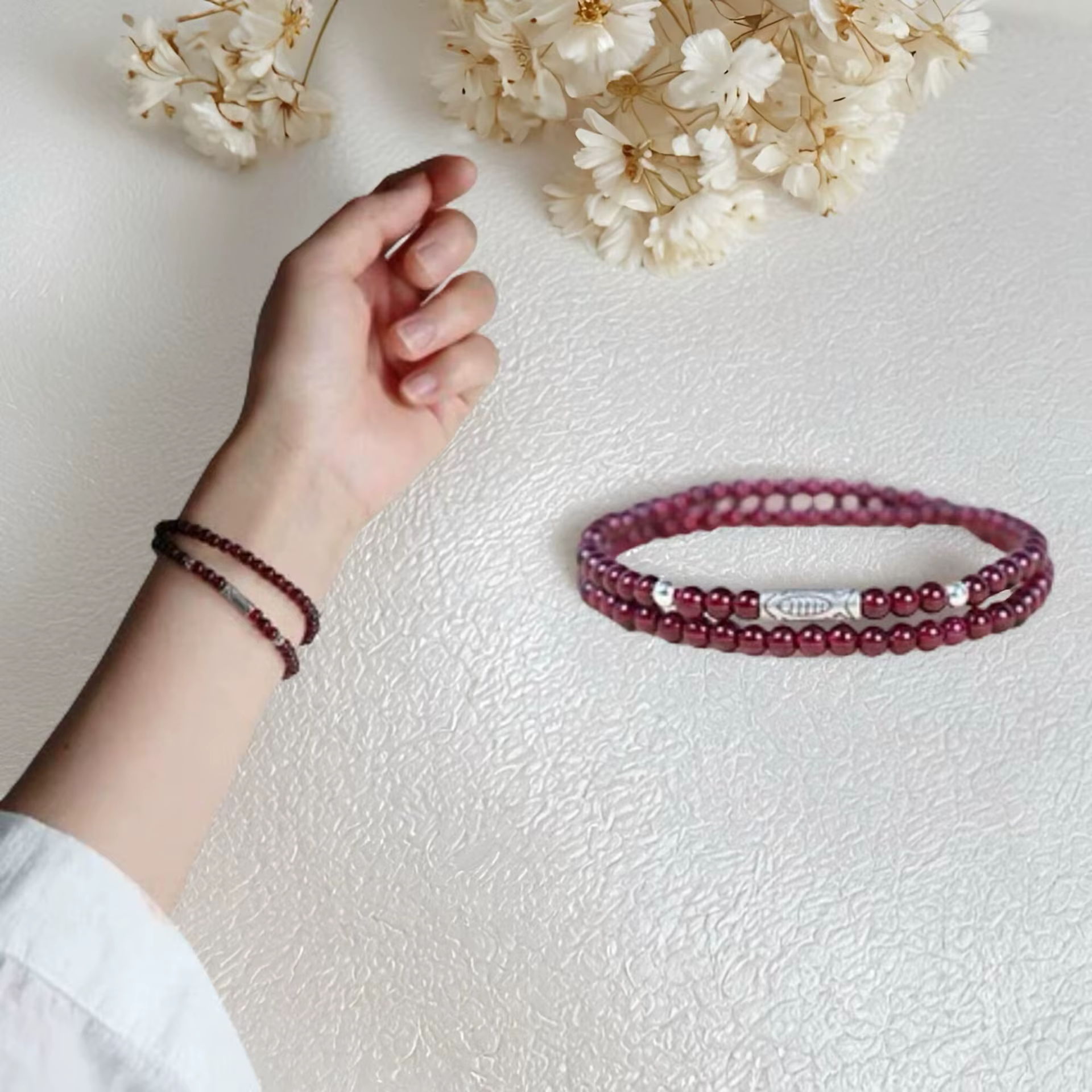 Bracelets en grenat naturel pour femmes, rouge bordeaux, double ou triple rang, en argent 925, multi