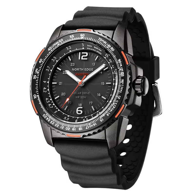 Montre solaire d'extérieur pour hommes, lunette rotative lumineuse, cadran entièrement en métal, mod