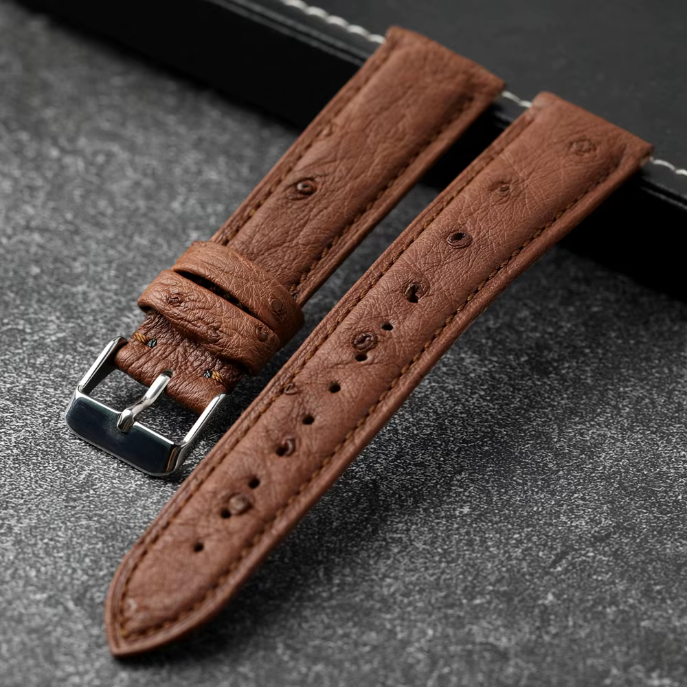 Bracelet de montre en cuir d'autruche sud-africain fait à la main 18 19 20 21 22MM bracelet marron n