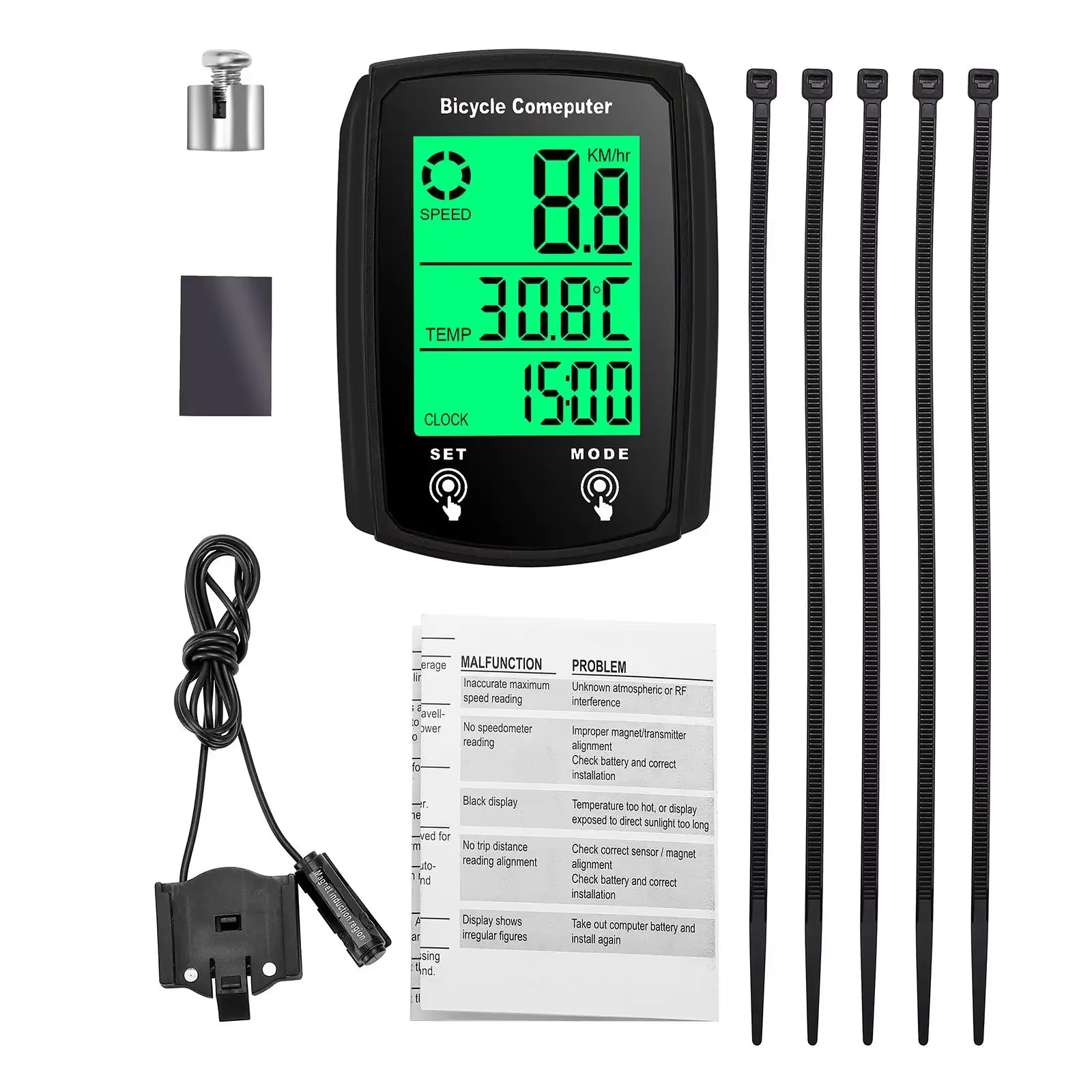 Compteur de vitesse filaire pour vélo, compteur de vitesse USB lumineux LCD rechargeable pour vélo d