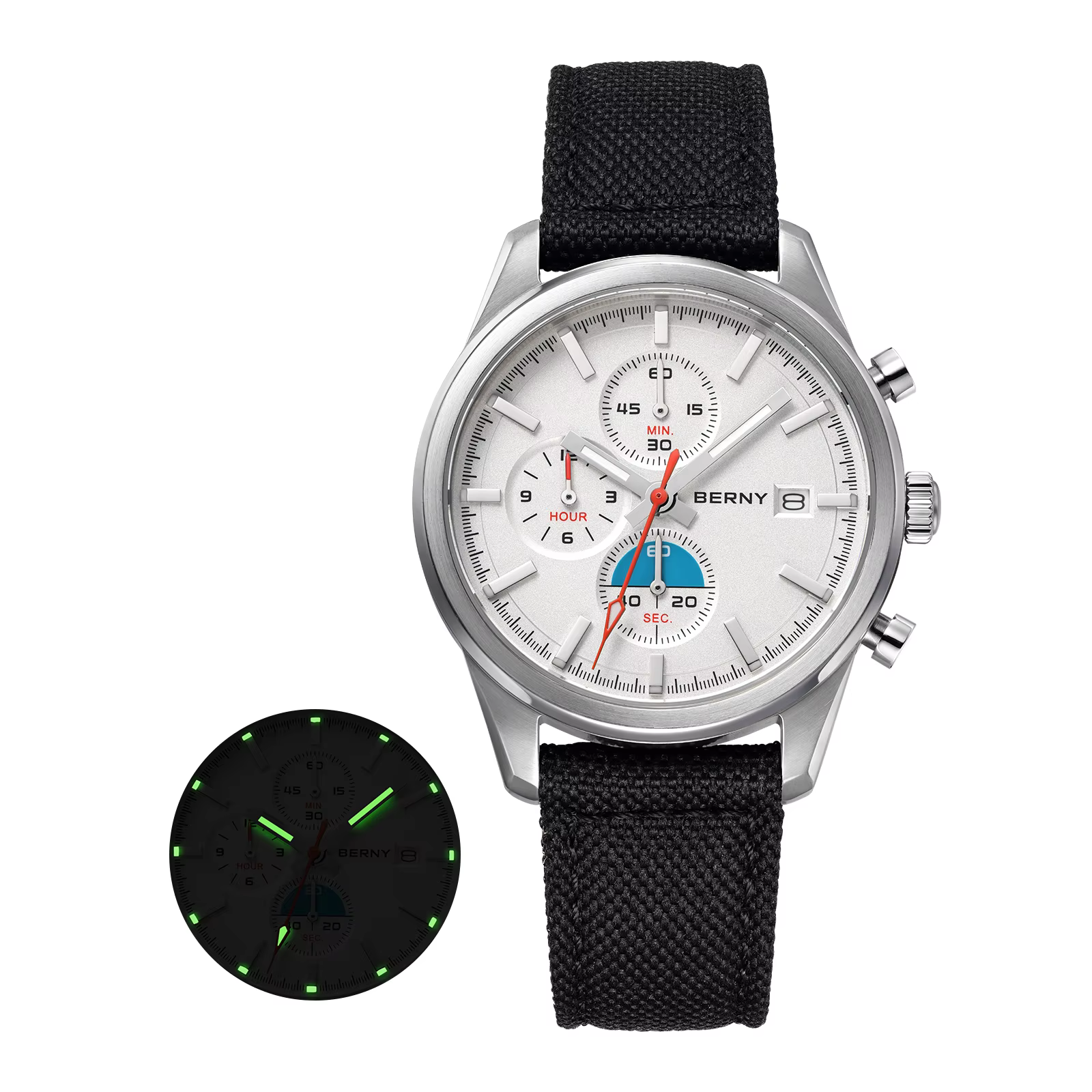 BERNY – montre chronographe à Quartz pour hommes, lumineuse, Miyota OS10, luxe haut de gamme, revête