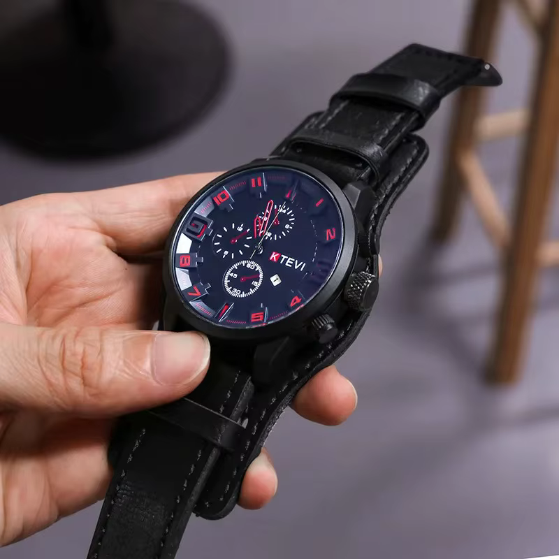 Montres rétro pour hommes, montre de luxe haut de gamme pour homme, bracelet en cuir PU, montre à qu