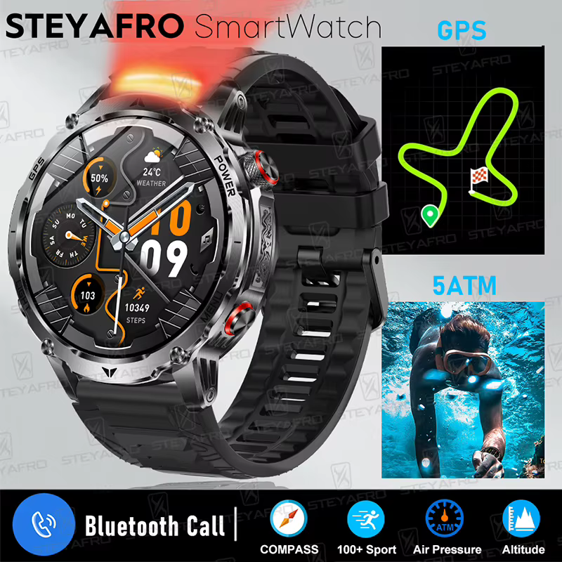 Montres GPS militaires, batterie 1100mAh, montre intelligente pour hommes, sport de plein air, bouss