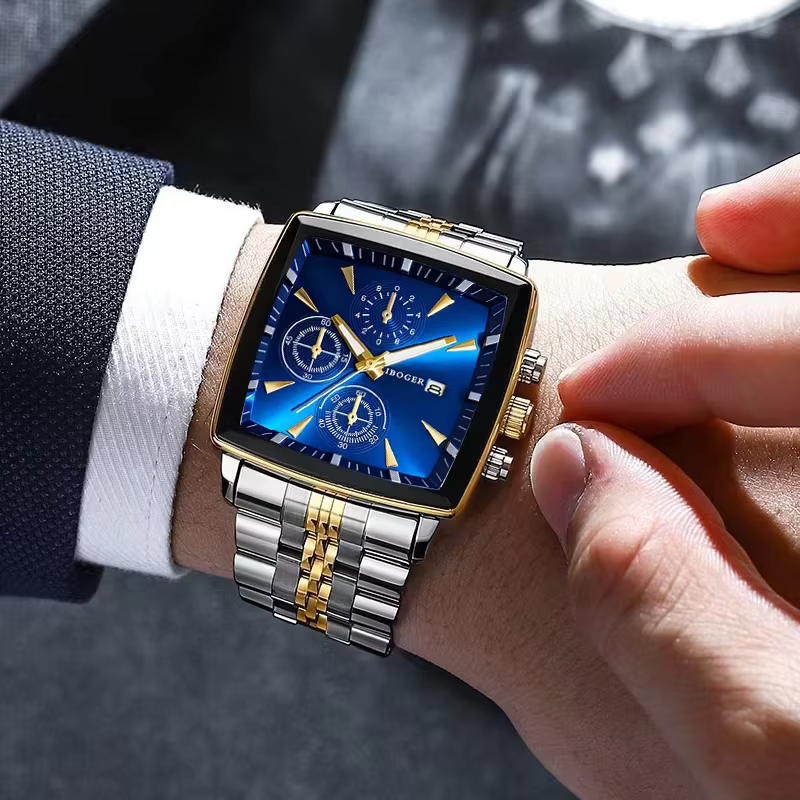 Montre-bracelet à Quartz pour hommes, cadran carré de luxe, mode en acier inoxydable, montres d'affa