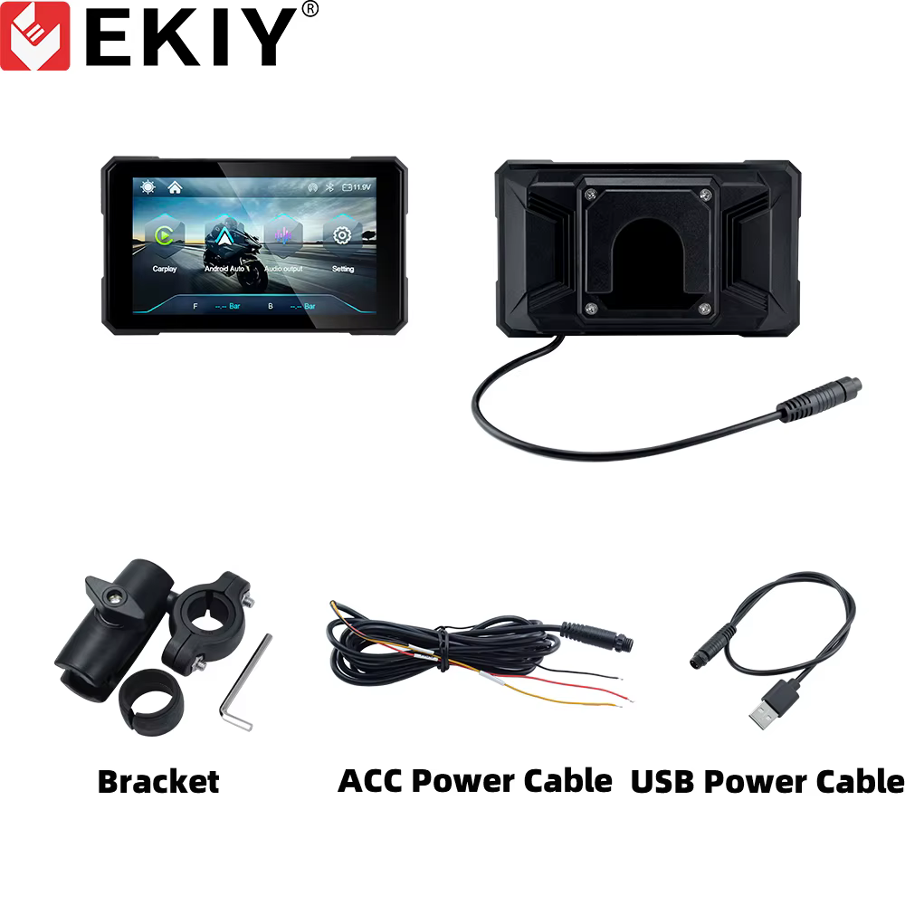 EKIY sans fil CarPlay Moto Android Auto 5.0 pouces Portable tableau de bord numérique GPS Moto Navig