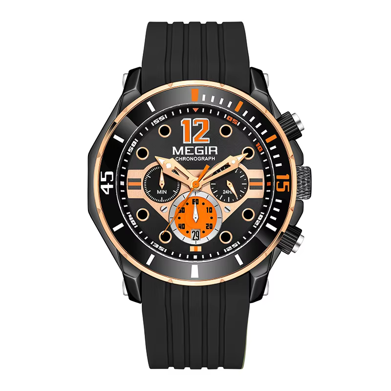 Montres chronographes MEGIR 2206, mode scolaire, sport militaire, bracelet en silicone, montre-brace