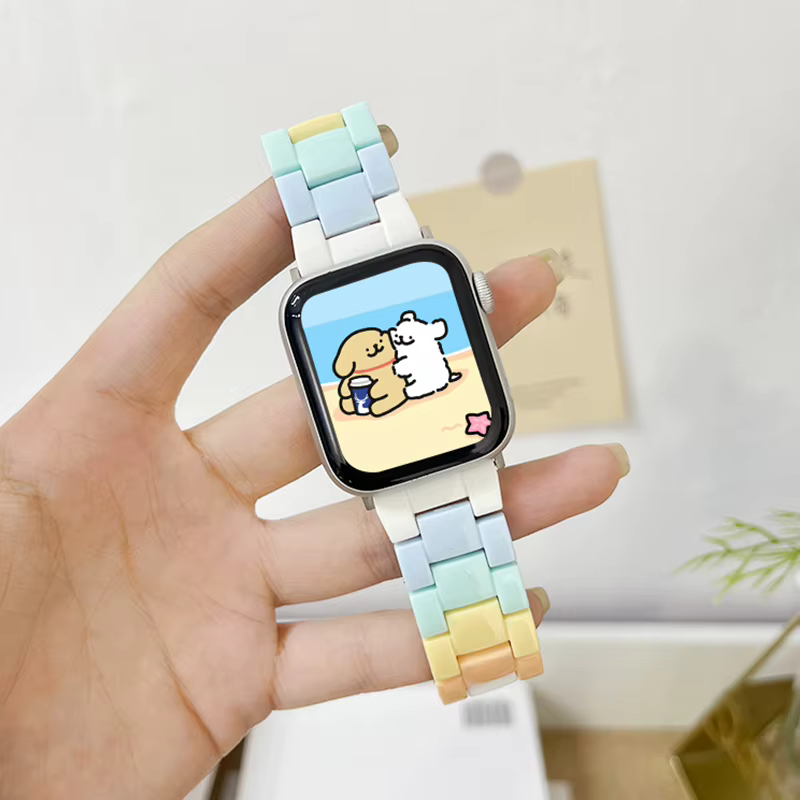 Bracelet arc-en-ciel bonbon adapté au bracelet de montre Apple 9/8/7 65SE42/38/44/40/45/49MM, anneau