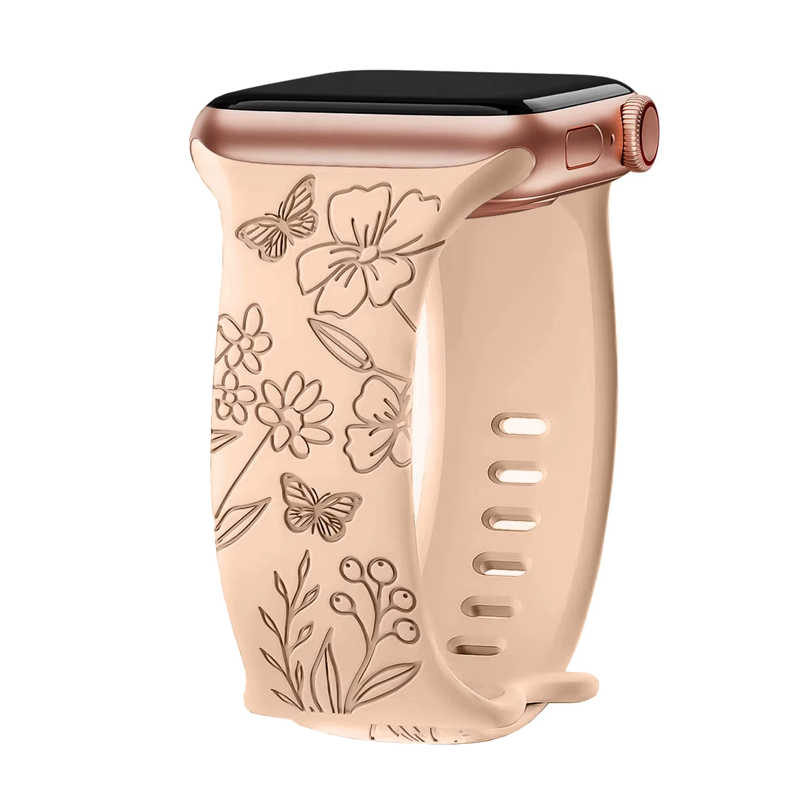 Bracelet gravé Floral pour Apple Watch 11 10, 40mm 44mm 41mm 46mm 45mm 42mm, bracelet en silicone iw