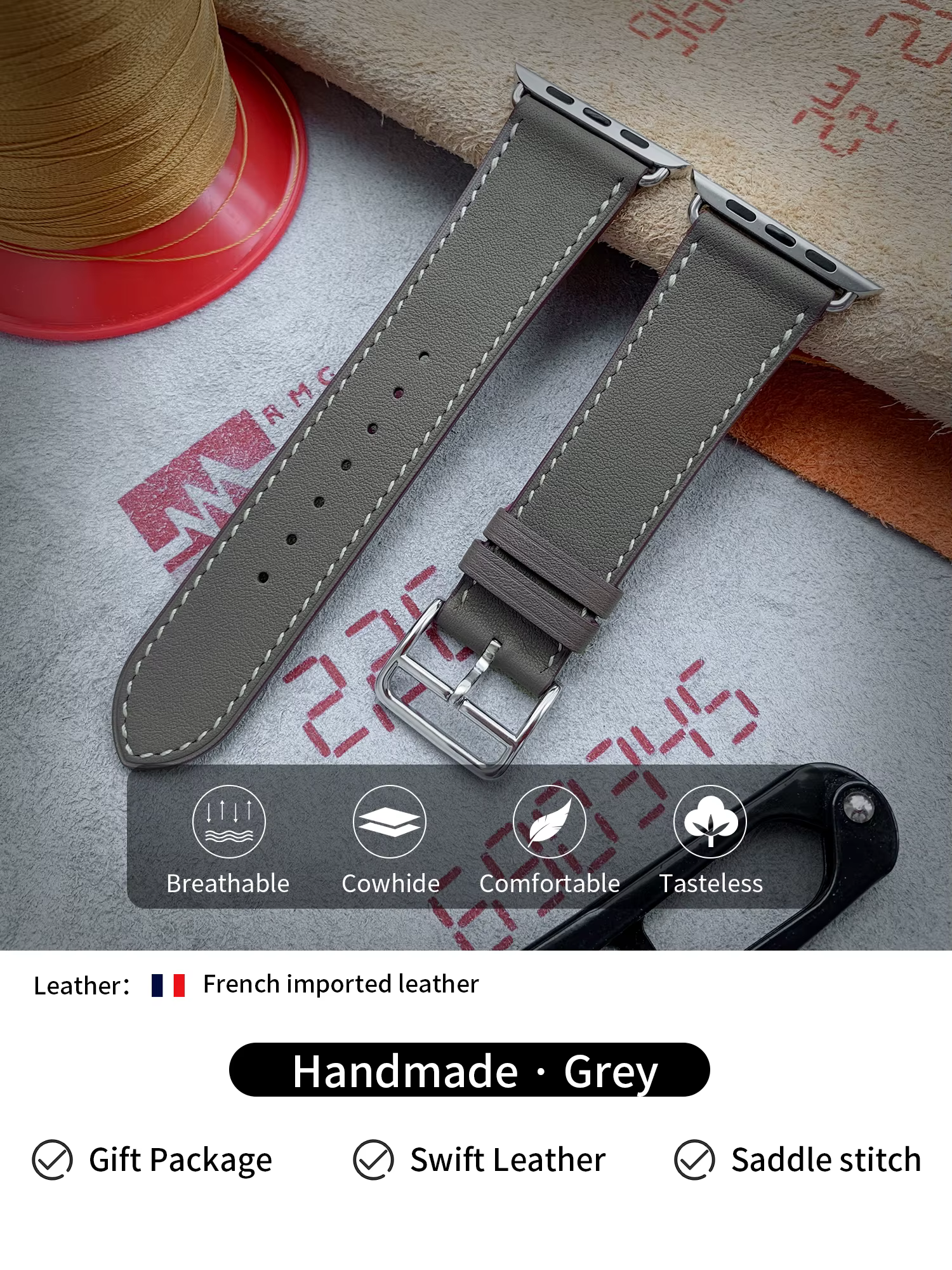 Kebitt haute qualité Swift Barenia cuir tour unique bracelet Iwatch pour Apple Watch Ultra 1 2 10 9 