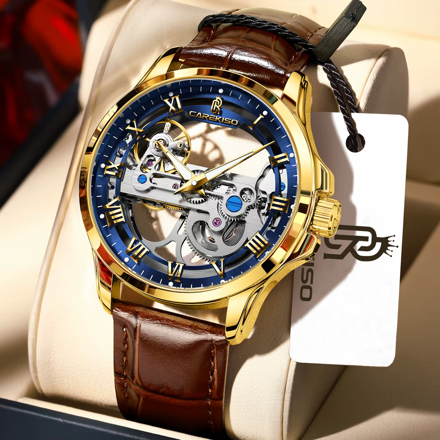 Montres pour hommes CAREKISO, montres mécaniques originales en cuir pour hommes, montre automatique 