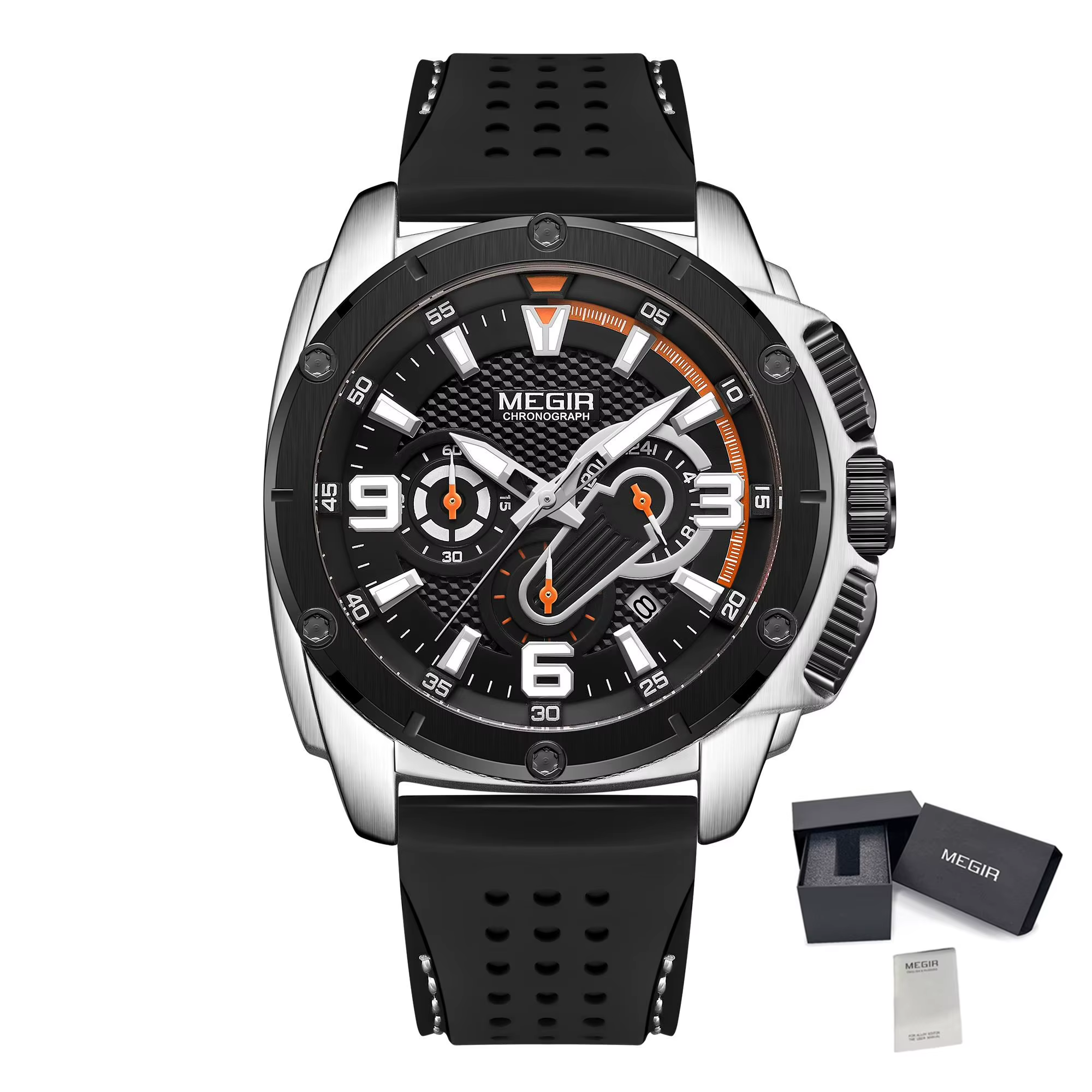 Montres de sport à quartz chronographe MEGIR pour hommes, étanches, avec calendrier, bracelet en sil