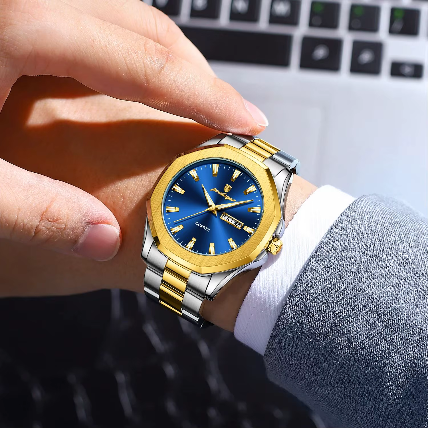 POEDAGAR-Montre-bracelet de luxe en acier inoxydable pour homme, étanche, Shoous, semaine, date, mod