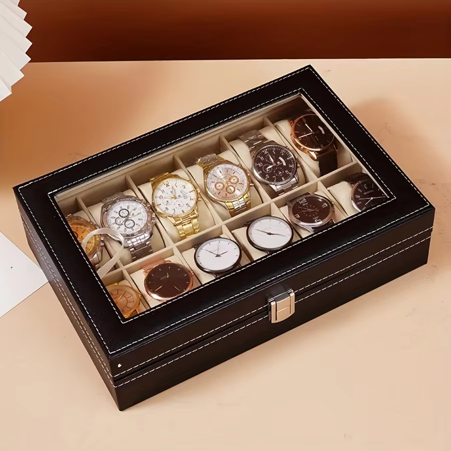 Nouvelle Boîte de Rangement de Luxe 2026 pour 12 Montres avec Serrure Sécurisée, Fenêtre Transparent