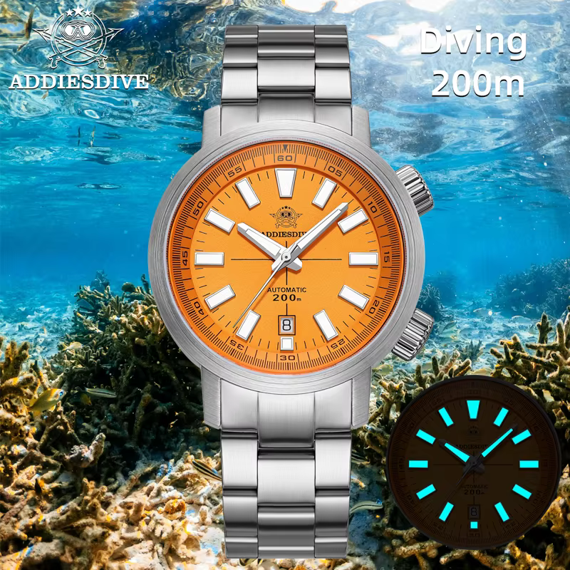 ADDIESDIVE montres automatiques pour hommes 200M étanche saphir luxe lunette rotative BGW9 aiguilles