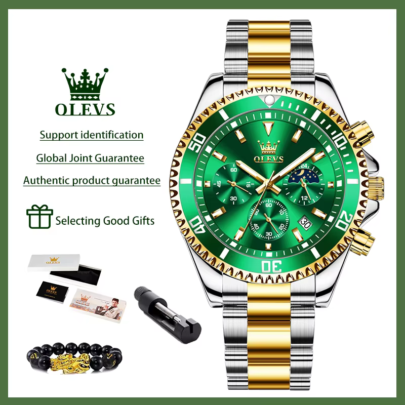Montres pour hommes OLEVS 2870, phase lunaire, acier, calendrier, chronographe, montre à quartz orig