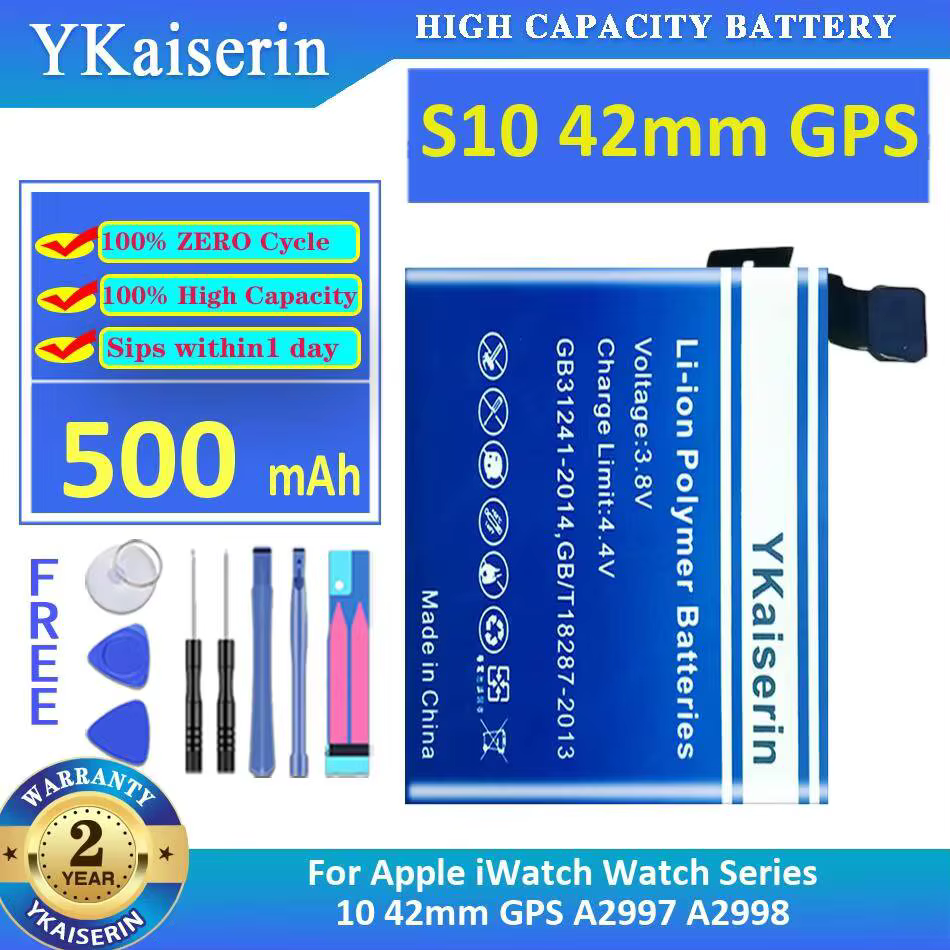 Batterie de montre longue durée 500 mAh pour Apple iWatch Watch Series 10 42 mm GPS A2997 A2998 S10
