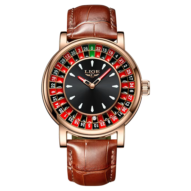 Montres pour hommes LIGE, cadran de jeu de roulette russe, bracelet authentique, montre pour homme, 