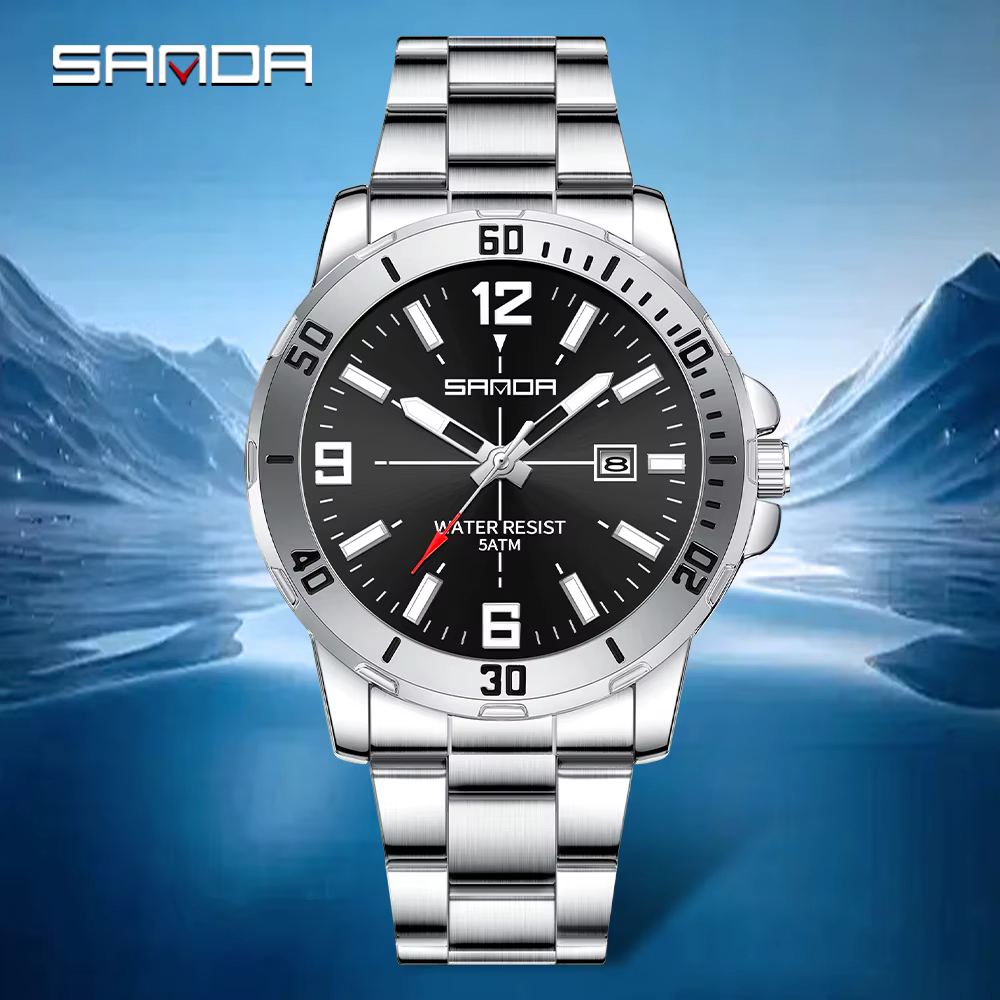 Mode SADNA 3265 montre à Quartz pour hommes d'affaires grand cadran étanche calendrier veilleuse nou