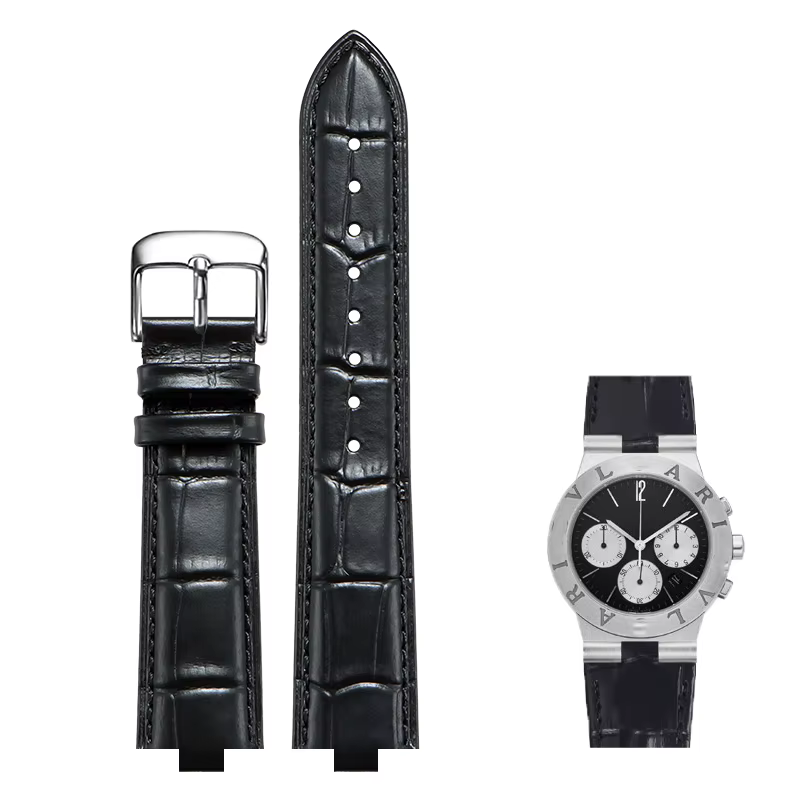 Mengduomi bracelet de montre en cuir véritable pour Bulgari DIAGONO TITONI bracelet de montre convex