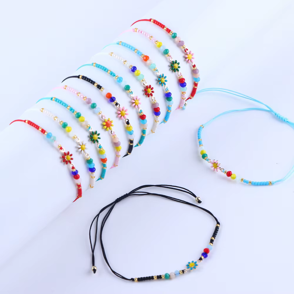 Bracelet en perles de fleur de marguerite pour femmes, 12 pièces/lot, mélange de couleurs, élastique