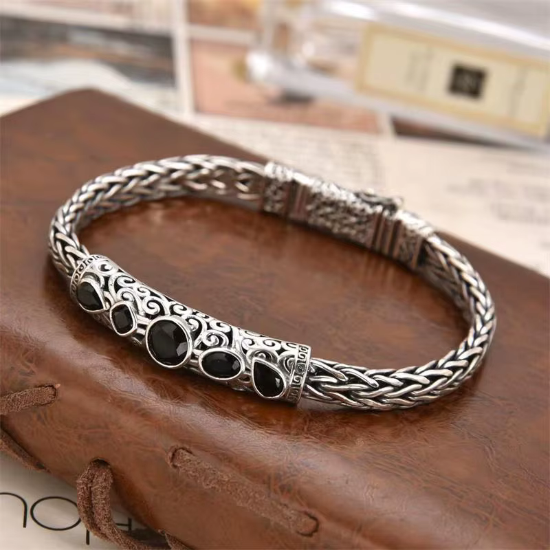 Bracelet en diamant noir tissé à la main pour hommes, chaîne personnalisée en zircon géométrique rét