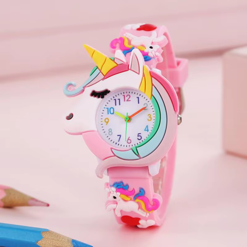 2024 nouveau arc-en-ciel nuage imprimé bracelet en Silicone montre pour enfants fille mignon dessin
