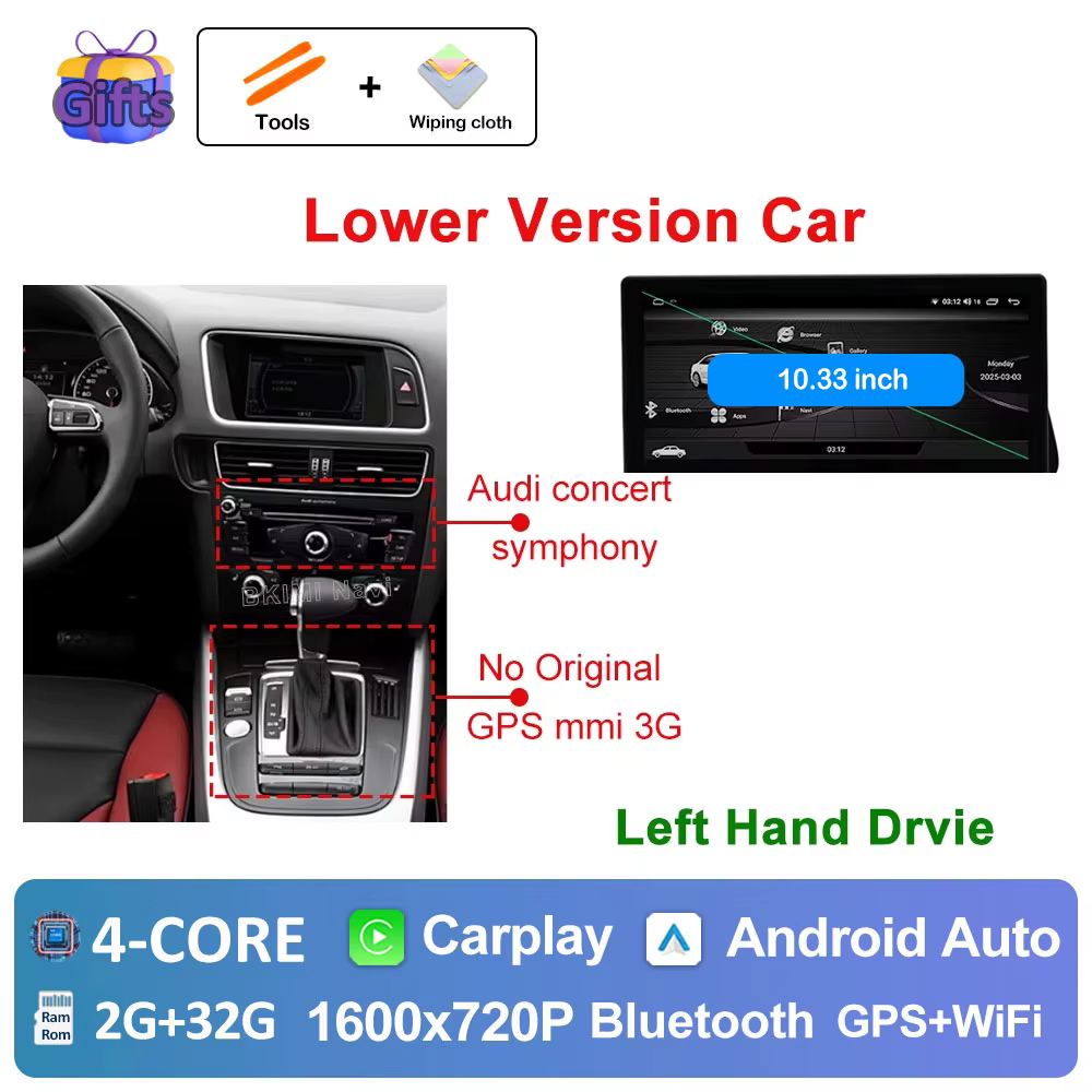 Accessoires pour Audi Q5 2009 2010 2011 2012 2013 - 2017 Android 16 GPS Navigation 4G Autoradio Lect