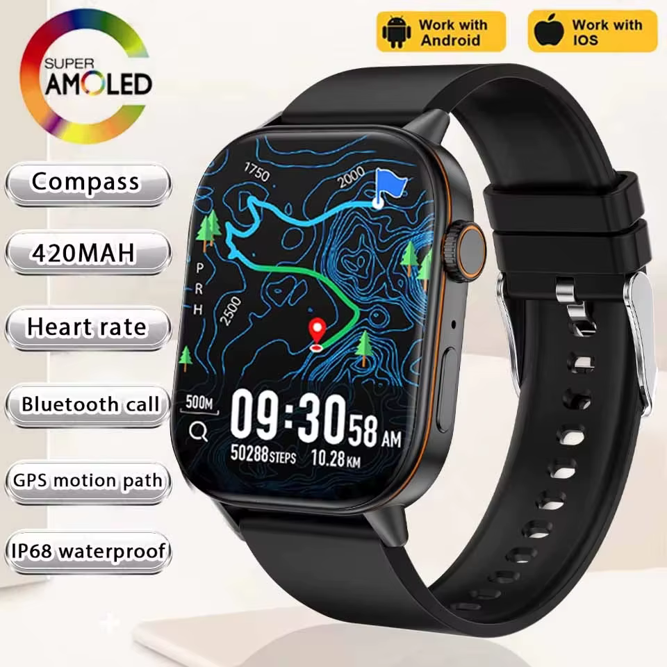 Nouvelle montre connectée GPS 2026 pour Android et iOS, écran HD 2,01 pouces, boussole, fréquence ca