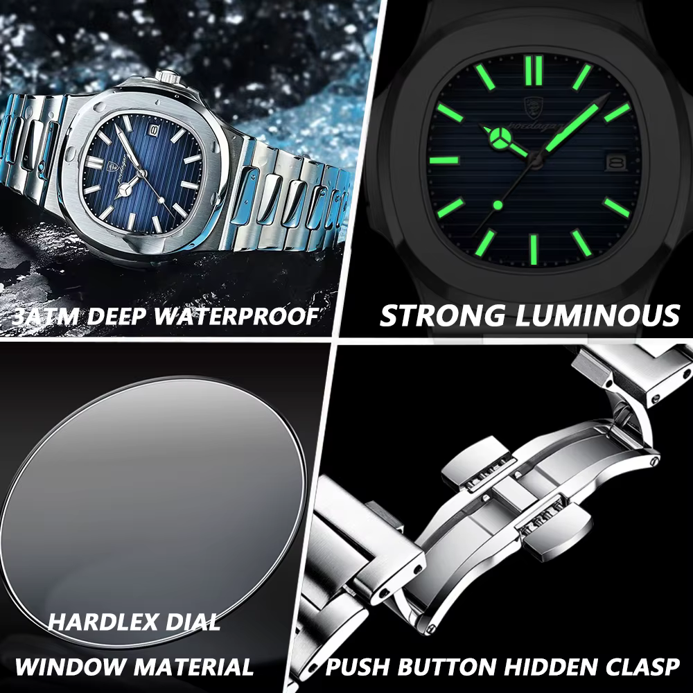 POEDAGAR luxe élégant hommes montres Date lumineux étanche en acier inoxydable homme horloge Origina
