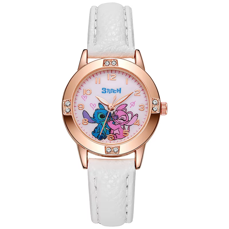 Montres pour filles, motif de dessin animé, bracelet en cuir, avec cadran en strass, cadeau exquis