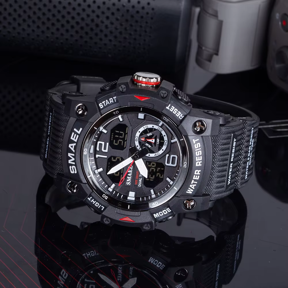 SMAEL-Montre-bracelet de sport militaire pour homme, chronomètre d'alarme, rétroéclairage numérique 