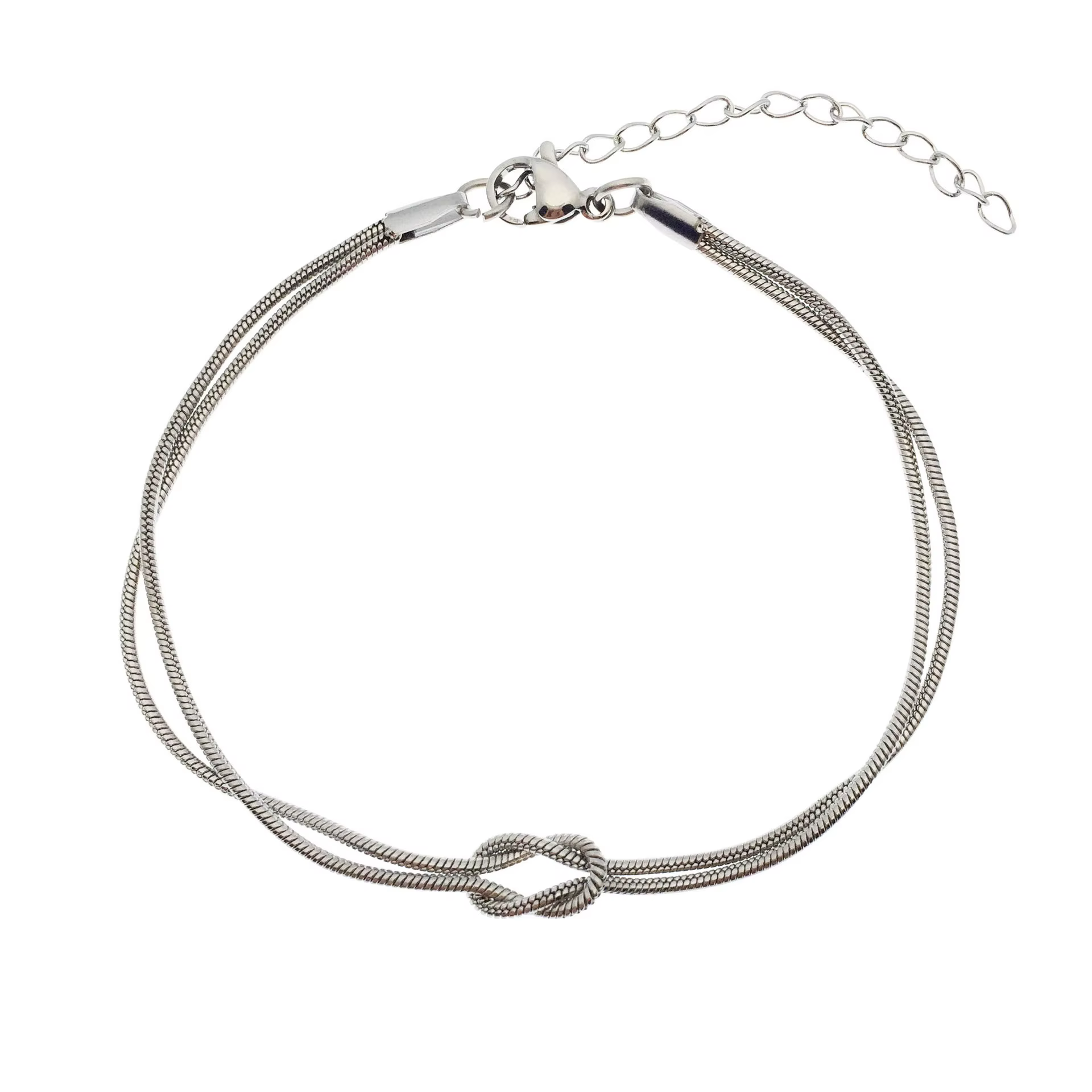 Bracelet double chaîne serpent avec nœud d'amour pour femmes et hommes, en acier inoxydable couleur 