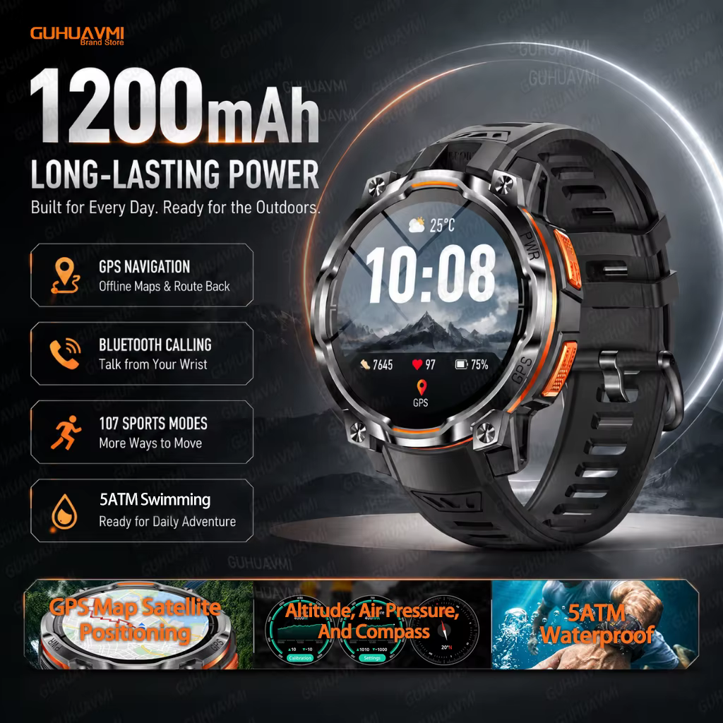 Nouvelle montre intelligente GPS hors ligne 2026 pour hommes, écran AMOLED, batterie 1200 mAh, bouss