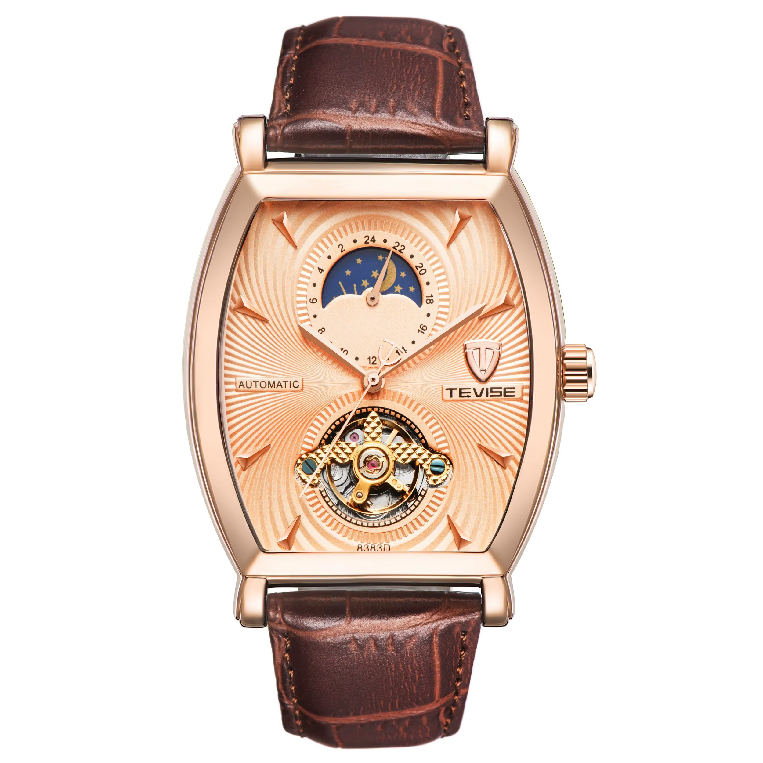 Montre mécanique automatique pour homme TEVISE, forme tonneau, étanche, style business décontracté,