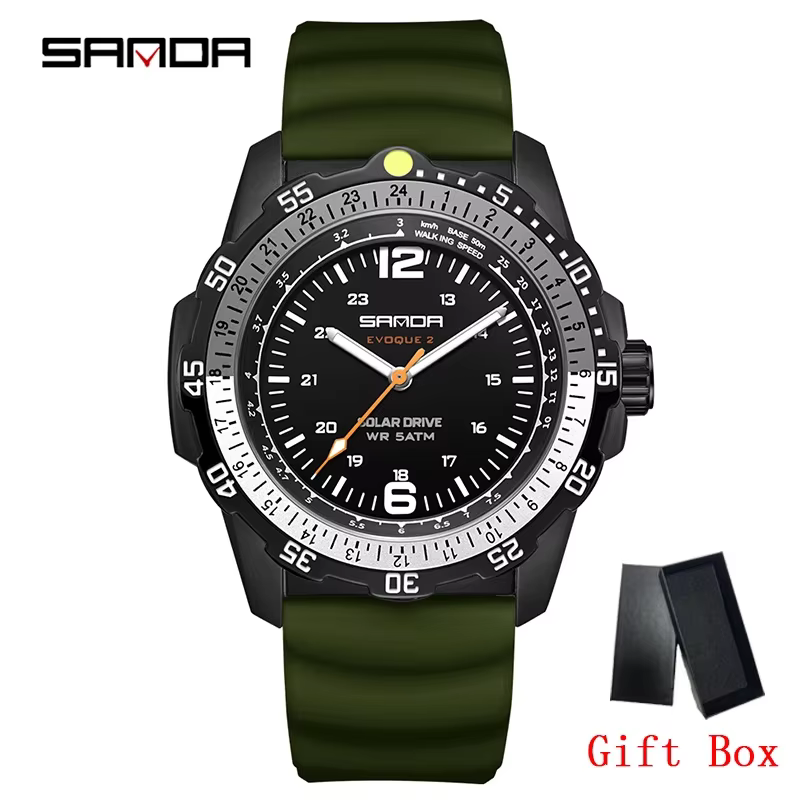 Montre solaire de luxe pour homme SANDA, cadran à quartz créatif, aiguilles lumineuses, étanche, mon