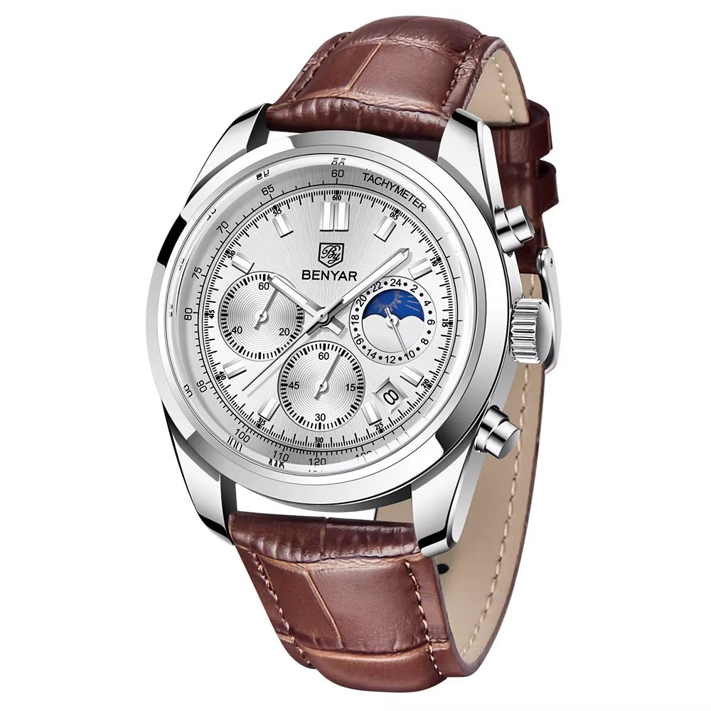 Montre à Quartz pour homme, chronographe de 42mm de diamètre et de 13mm d'épaisseur avec cadran fonc