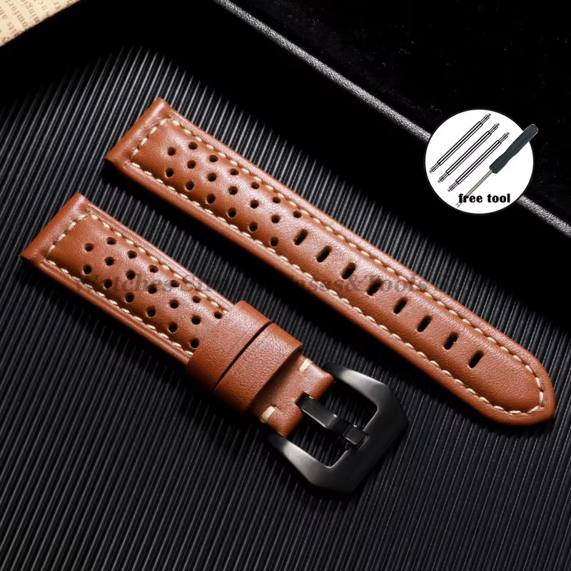 Bracelet de montre en cuir de vache respirant fait à la main 18mm 20mm 22mm 24mm 26mm pour Panerai p