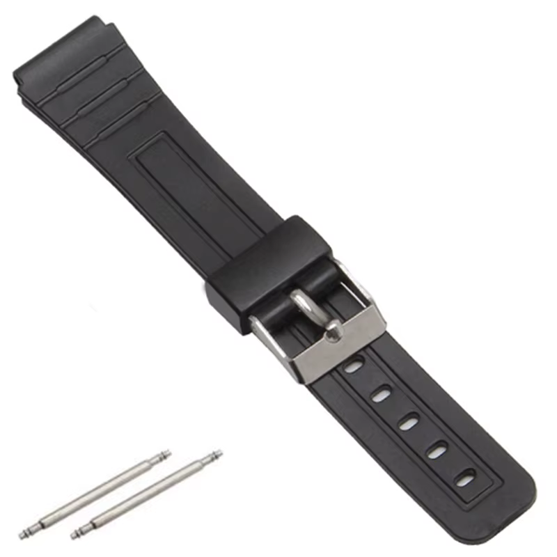 Bracelet de montre de remplacement pour Casio F-91W, 18mm, résine noire, plastique, avec broches, bo