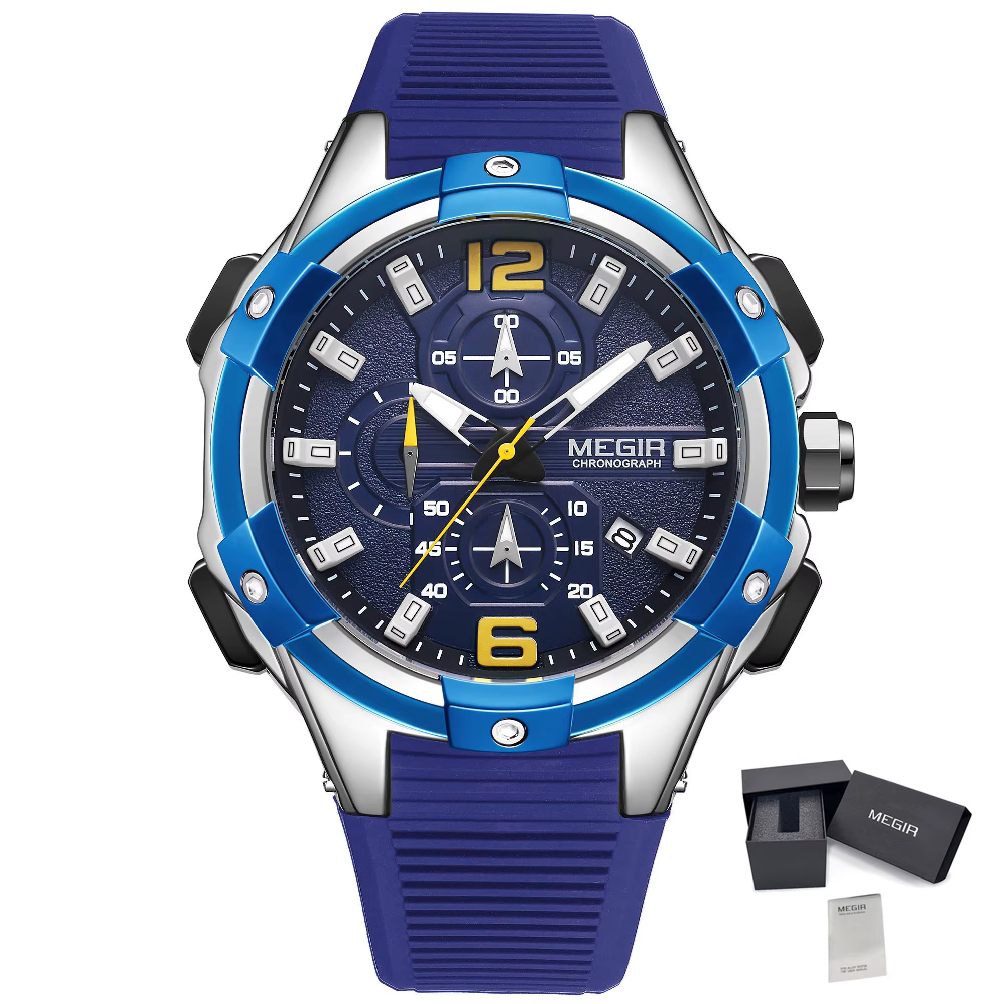 MEGIR 47MM cadran Sport montres pour hommes mode Quartz montre-bracelet étanche bracelet en Silicone