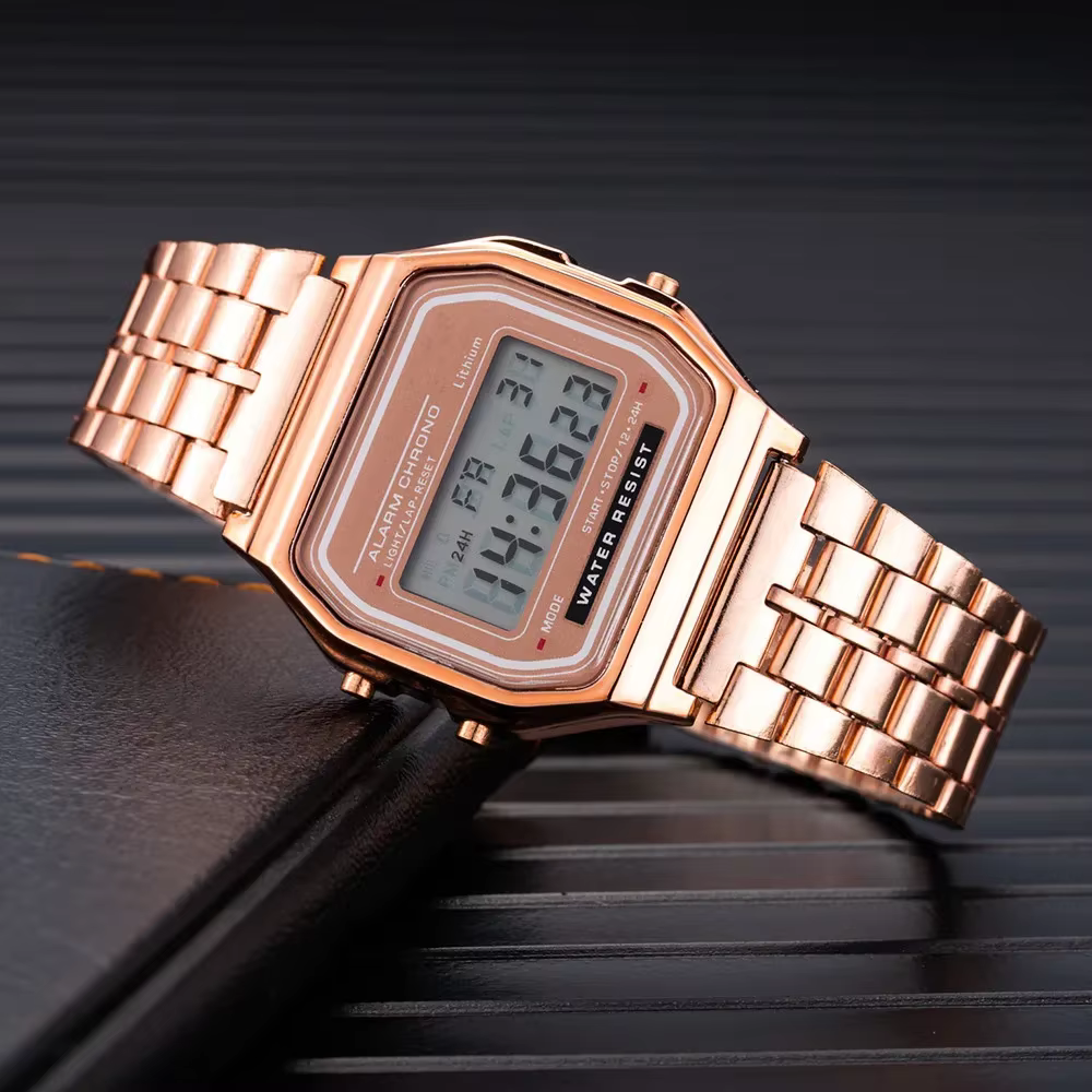Montres numériques LED en acier inoxydable pour hommes montre électronique de luxe en or argent mont